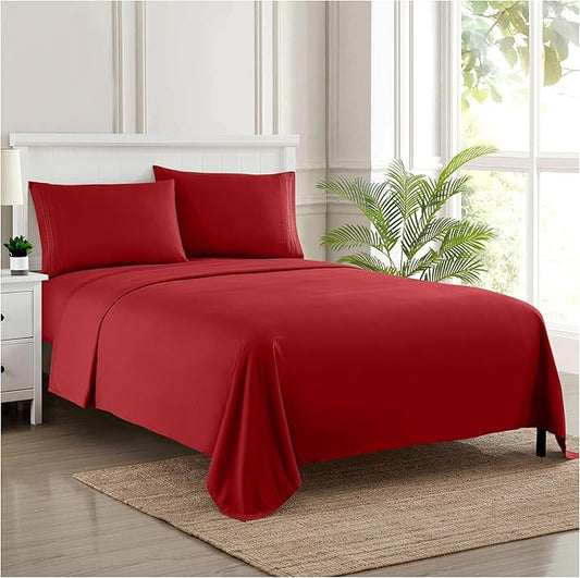 California King Sheet Sets - Breathable Luxury Sheets with Full Elastic & Secure Corner Straps Built In - 1800 Supreme Collection Cal King Deep Pocket Bedding Set, Sheet Set, California King, Red