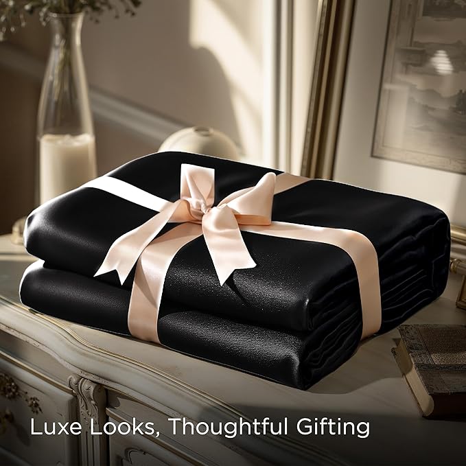 Bedsure Black Satin Sheets Full Size - 4 Piece Silky Bedsheets with 15 Inches Deep Pocket Fitted Bedsheet,1 Flat Sheet, 2 Satin Pillowcases, Good for Hair & Skin (Full, Black)