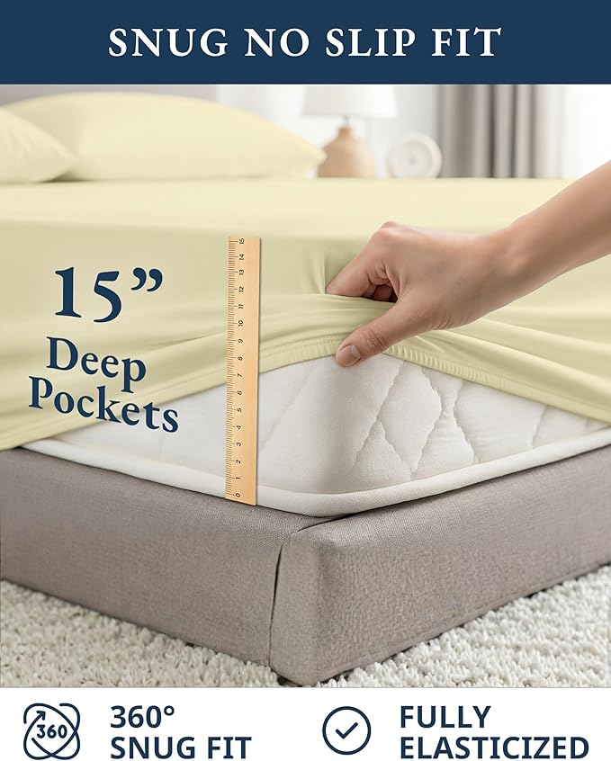 LANE LINEN 100% Organic Cotton Sustainably Produced Twin XL Bed Sheets, Mercerized Fully Elasticized Percale Perfect for Hospital Bed & Dorm Room, Reinforced Seams Twin XL Sheets-Vanilla