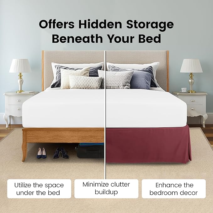 Utopia Bedding Twin Bed Skirt - Soft Quadruple Pleated Ruffle - Easy Fit with 15 Inch Tailored Drop - Hotel Quality, Shrinkage and Fade Resistant (Twin, Burgundy)