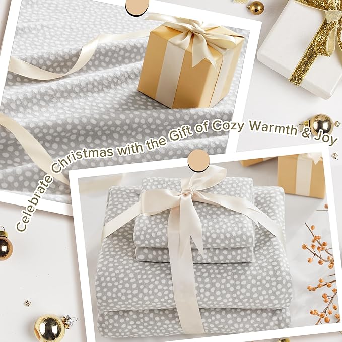 True North by Sleep Philosophy Flannel Sheets Queen Size, Cozy 100% Cotton Flannel Bed Sheets, Ultra Soft Cute Sheet Set, Novelty Print Themed Cold Weather Warm Bedding Set, Grey Dots 4 Piece