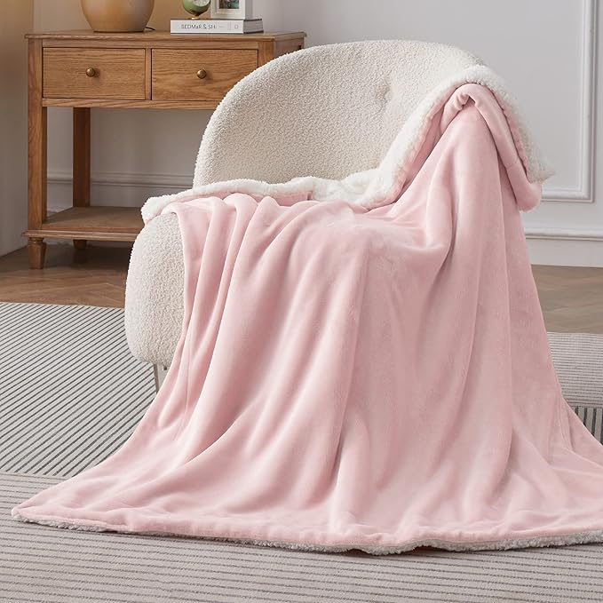 Bedsure GentleSoft Sherpa Fleece Twin Size Blanket for Couch, Non-Heated, Thick and Warm Throw for Women and Girls, Soft Fuzzy Plush Blanket for Winter, Room Home Decor, Pink, 60x80 Inches