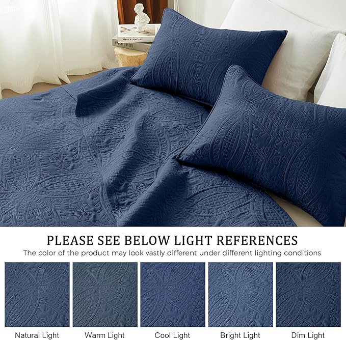 akkialla Navy Full/Queen Quilt Set, Ultrasonic Lightweight Bedspread Coverlet for Modern Minimalist Bedroom, Soft Microfiber Coin Pattern Bedding, 3-Piece (1 Quilt, 2 Pillow Shams) | Breathable fabric