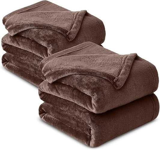 MOONLIGHT20015 Fleece Blankets Queen Size 90x90 Inches- 2 Pack - Super Soft Fluffy Throw Blanket for Sofa and Bed - Warm and Cozy Lightweight 400 GSM Microfiber Bed Throws Blankets (Queen, Coffee)
