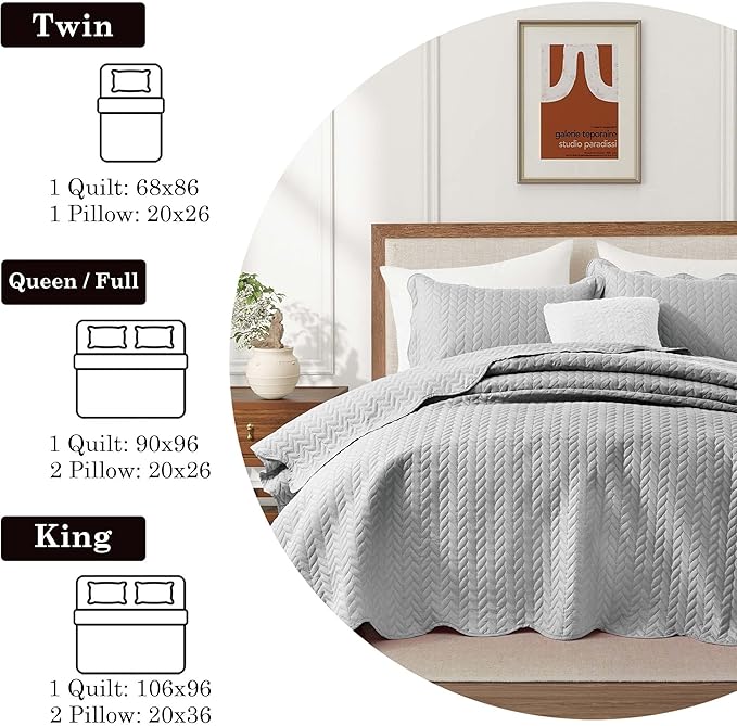 IR Imperial Rooms 8 Pack Quilt King Size Bedding (106" x 96") - Bulk Wholesale for Hotels, Guest Bedroom & Airbnbs - Lightweight Microfiber Reversible Embossed Quilts Bedspread (Silver)