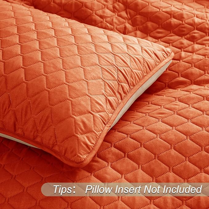 Exclusivo Mezcla Reversible Full Queen Quilt Bedding Set with Pillow Shams, Lightweight Quilts Queen Size, Soft Bedspreads Bed Coverlets for All Seasons - (Burnt Orange, 90"x96")