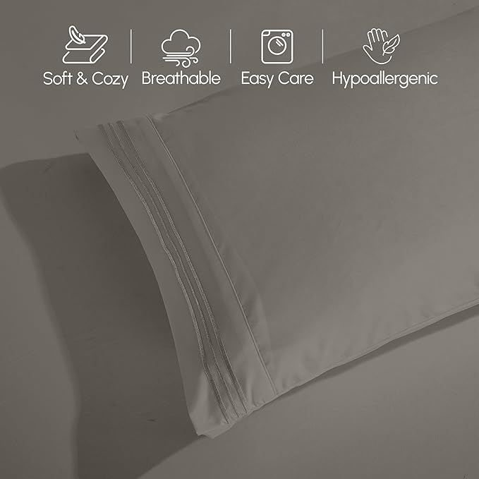 Elegant Comfort Luxurious 1500 Premium Hotel Quality Microfiber Three Line Embroidered Softest 4-Piece Bed Sheet Set, Wrinkle and Fade Resistant, Queen, Gray