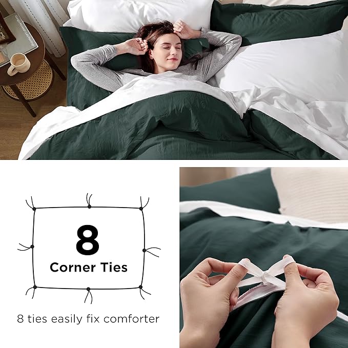 Bedsure Forest Green Duvet Cover Full Size - 3 Pieces Prewashed Extra Soft Cotton-Like Polyester Bedding Set, Includes 1 Duvet Cover 80x90 Inches with Zipper Closure & 2 Pillow Shams, No Comforter