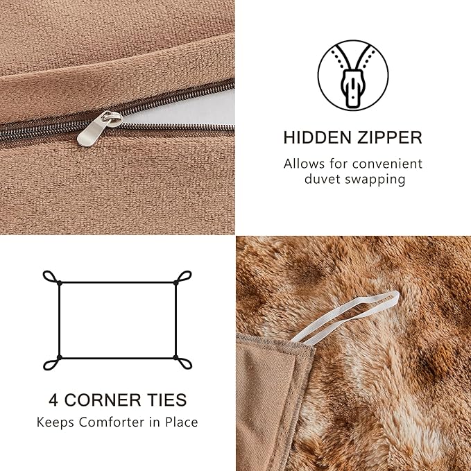 EMME Faux Fur Duvet Cover King Size, 3 Pieces Ultra Soft Fluffy Comforter Cover, Cozy Warm for Winter, Luxury Elegant Shaggy Bubble Design Bedding, 1 Duvet Cover & 2 Pillow Shams (King, Tie Dye Taupe)