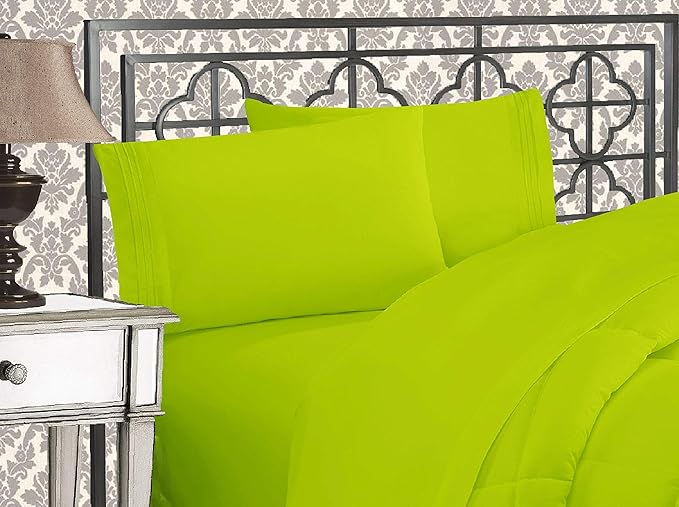 Elegant Comfort 1500 Premier Wrinkle & Fade Resistant Hotel Quality Ultra Soft Luxurious 4-Piece Bed Sheet Set with Deep Pockets, California King Lime