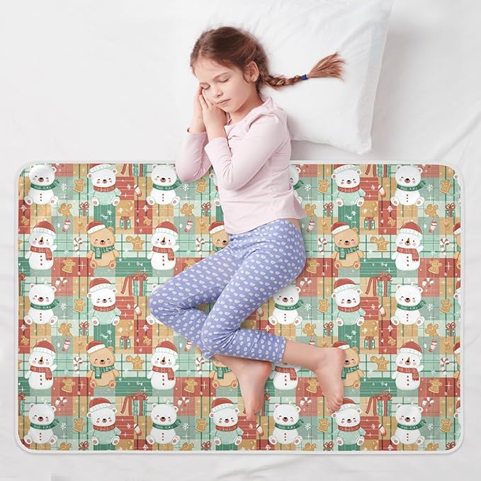 Waterproof Bed Pad Reusable Changing Pad Toddler Mattress Protector Large Pee Pad Baby Diaper Pad Soft Washable Liner Red Green Santa Grid Christmas