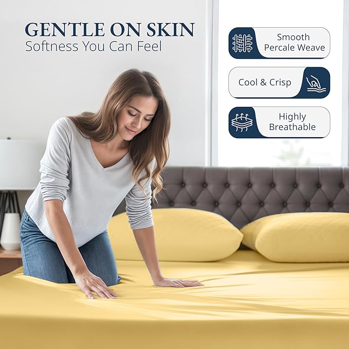 LANE LINEN Full Fitted Sheet, 100% Organic Cotton, 3-Piece Set (1 Fitted Sheet,2 Pillowcases), Percale Weave, Full Bed Bottom Sheet, Ultra Soft, Fits Mattress Upto 15" Deep - Cocoon(No Flat Sheet)