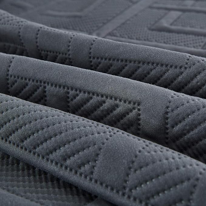 CHIXIN Quilt King Size - Geometric Pattern Bedspread Coverlet Set - Modern & Contemporary Style Bedding Cover, Ultrasonic Quilting, Reversible, Lightweight, 4 Piece, Dark Grey