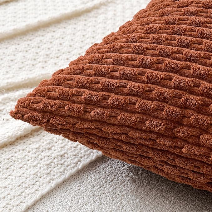 MIULEE Rust Throw Pillow Covers Soft Corduroy Decorative Set of 2 Boho Striped Pillow Covers Pillowcases Farmhouse Home Decor for Couch Bed Sofa Living Room 20x20 Inch