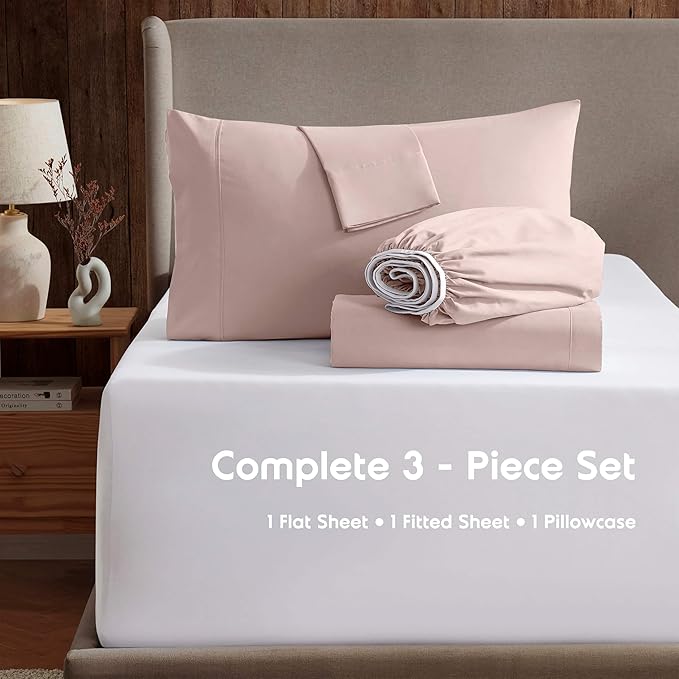 Nestl Twin Sheet Set - 1800 Ultra-Soft Microfiber Twin Bed Sheets - Double Brushed - Deep Pockets - Easy Fit - Extra Soft - 3 Piece Set - Bedding Sheets & Pillowcases (Twin, Peach Beige)