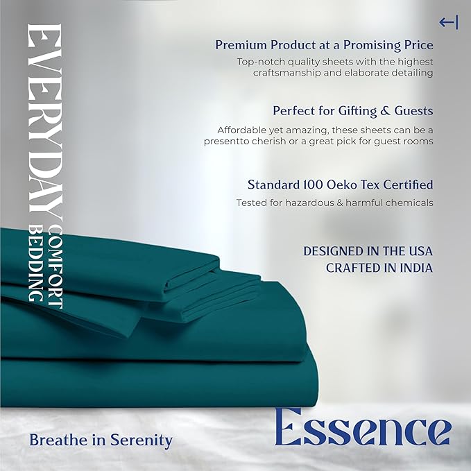 Mayfair Linen 100% Organic Cotton Sheets California King Size - 4 PC Organic Cotton Cal King Size Percale Weave Sheet Set, Soft, Cooling & Crisp, 16" Deep Pocket Hotel Quality Bedding Set - Teal
