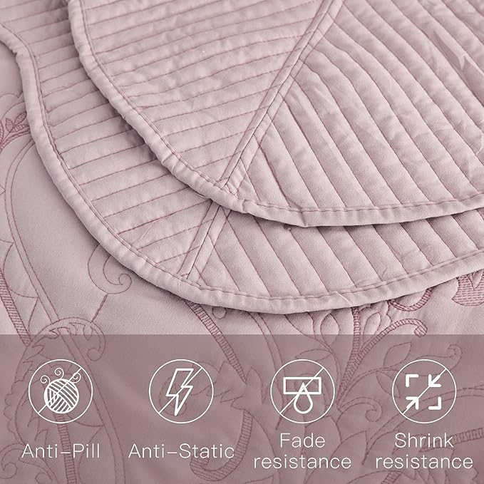 CHIXIN Oversized Bedspread Coverlet Set King Size - Lightweight Bedding Cover - Beautiful Stitching - 4 Piece Reversible Bedspread - Gorgeous Damask Paisley Pattern (King, Pale Rose)