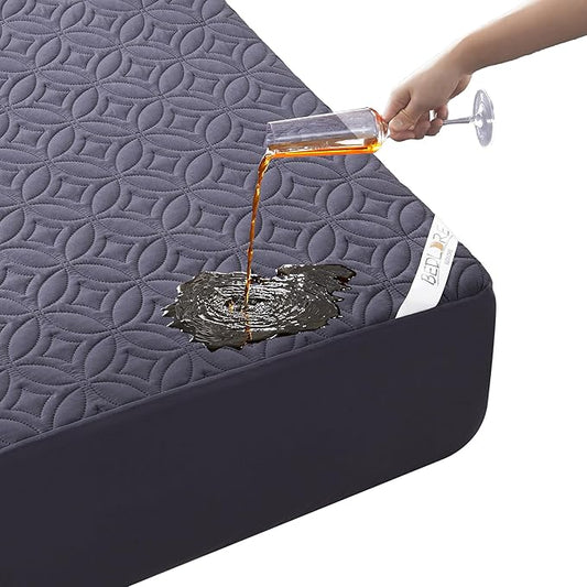 BEDLORE Waterproof Mattress Protector, RV Queen Size Mattress Pad Noiseless with Deep Pocket 6"-18" Depth, Soft Breathable Dirt-Proof Bed Mattress Cover Washable (Navy Blue)