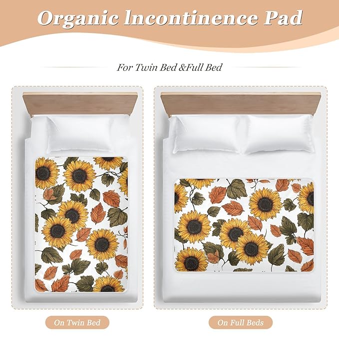 Waterproof Bed Pad Reusable Changing Pad Toddler Mattress Protector Large Pee Pad Baby Diaper Pad Soft Washable Liner White Sunflowers in Autumn