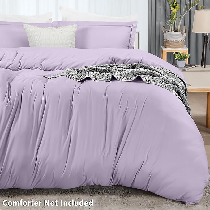 Utopia Bedding Duvet Cover King Size - 3 Piece with Zipper Closure - 1 Comforter Cover 104X90 Inches & 2 Pillow Shams 20X36 Inches (Lavender) Comforter Not Included