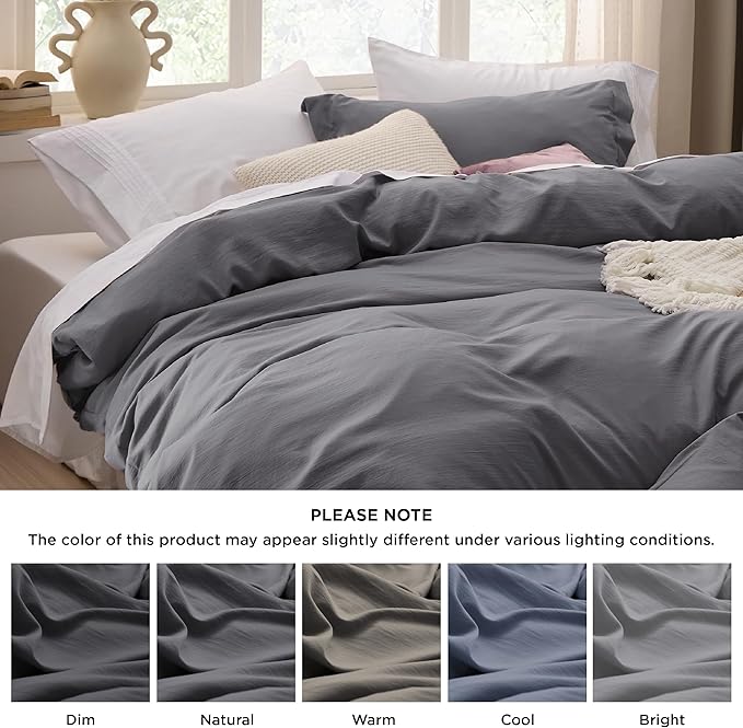 Bedsure Charcoal Grey Duvet Covers Queen Size - Washed Duvet Cover, Soft Queen Duvet Cover Set 3 Pieces with Zipper Closure, 1 Duvet Cover 90x90 inches and 2 Pillow Shams