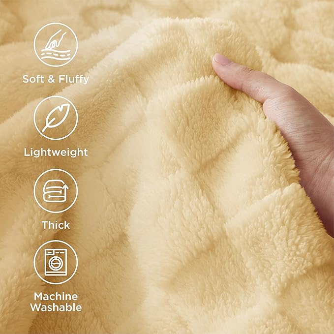 Bedsure GentleSoft Blankets Queen Size for Bed - Super Soft Cozy Blanket for Women Men Girls, Large Fuzzy Fleece Throw for Bedroom Decor, Light Yellow, 90x90 Inches