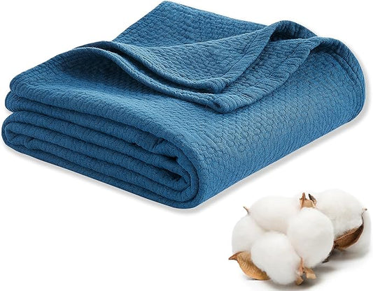 Premium 100% Cotton Blanket – All-Season Soft Breathable Bed Blanket for Queen Size – Lightweight Stylish Textured Throw for Bed– Giftable Cozy Bedding