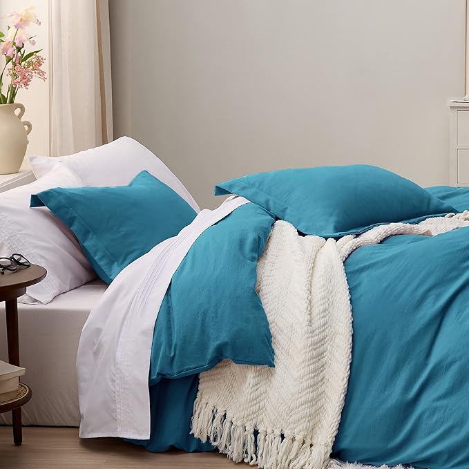 Bedsure Teal Duvet Cover King Size - 3 Pieces Prewashed Cotton-Like Polyester Extra Soft Bedding Set, Includes 1 Duvet Cover 104x90 Inches with Zipper Closure & 2 Pillow Shams, Comforter Not Included