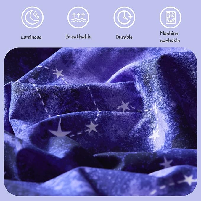 Full Kids Comforter Set - 7 Pieces Full Bedding Sets for Boys Girls Teen, Glow in The Dark Galaxy Bed in A Bag with Sheets