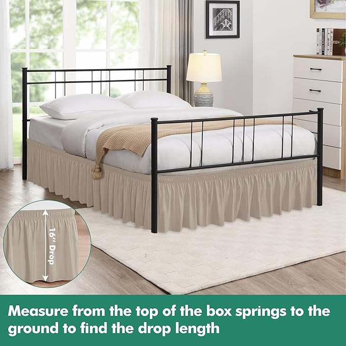 Biscaynebay Wrap Around Bed Skirts with Split Corners for King Beds 16" Drop, Light Camel Elastic Dust Ruffles Adjustable Easy Fit Wrinkle & Fade Resistant Silky Luxurious Fabric Machine Washable