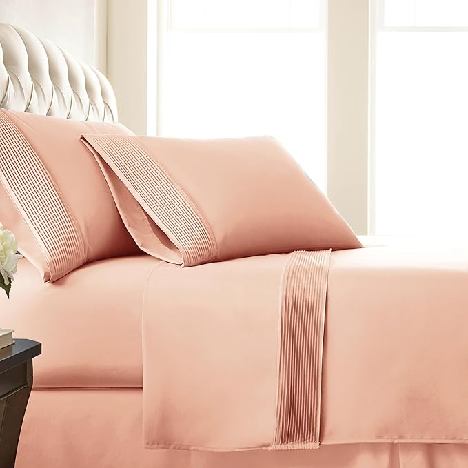 Southshore Fine Living, Inc. Pleated Hem, 4-Piece Full Sheet Set, 21-Inch Deep Pocket Bed Sheets Full Size Set, Machine Washable, Fitted Sheet, Oversized Flat, Pillow Cases Set of 2, Blush Sheets