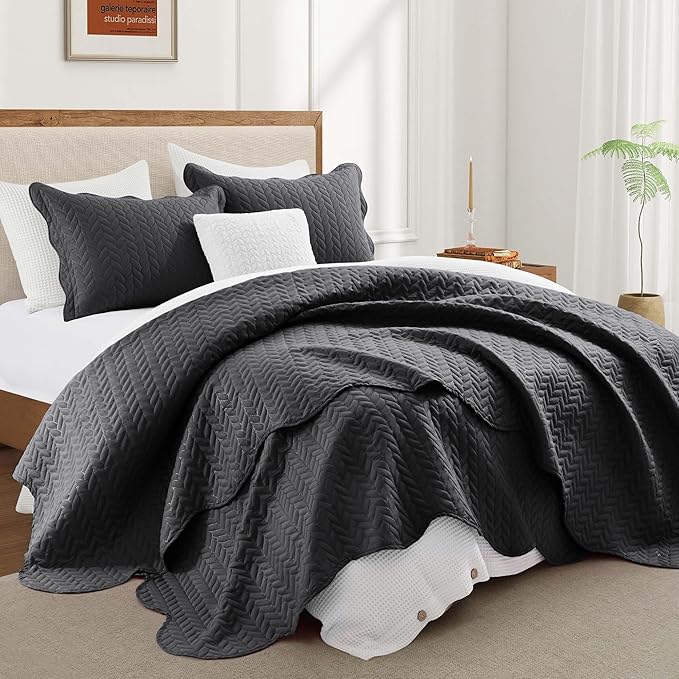 IR Imperial Rooms 8 Pack Quilt King Size Bedding (106" x 96") - Bulk Wholesale for Hotels, Guest Bedroom & Airbnbs - Lightweight Microfiber Reversible Embossed Quilts Bedspread (Charcoal)