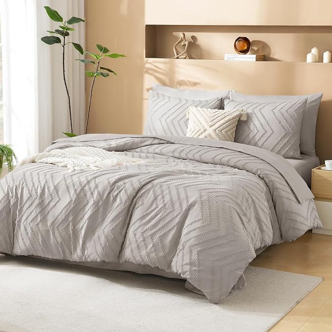 Litanika Super King Plus Size Comforter Set with Sheets Linen - 7 Pieces Bed in a Bag Oversized King Boho Tufted Complete Bedding Sets with Comforter, Sheets, Pillowcases & Shams