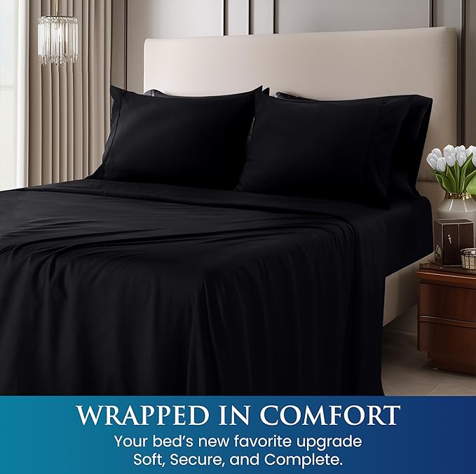 Utopia Bedding King Size 4 Piece Sheet Set - Brushed Microfiber - Soft Bed Sheets for King Size Bed - Includes 1 Fitted, 1 Flat, & 2 Pillow Cases - Deep Pocket (Black)