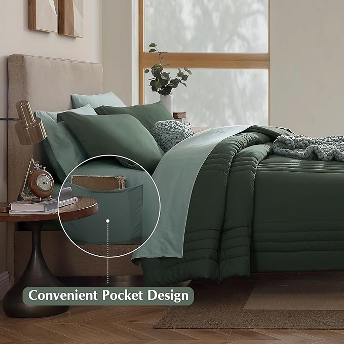 Monbix King Size Comforter Set - 7 Pieces Bed in a Bag King, Deep Forest Bedding Sets with Comforter, All Seasons Comforter Bed Set with Sheets, Pillowcases & Shams