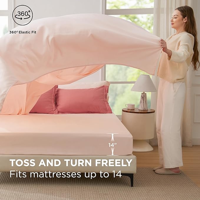 Bedsure Twin Comforter Set - 5 Pieces Coral Twin Bedding Set for All Seasons, Boho Contrasting Design Bed in a Bag with Comforter, Sheets, Pillowcase & Sham