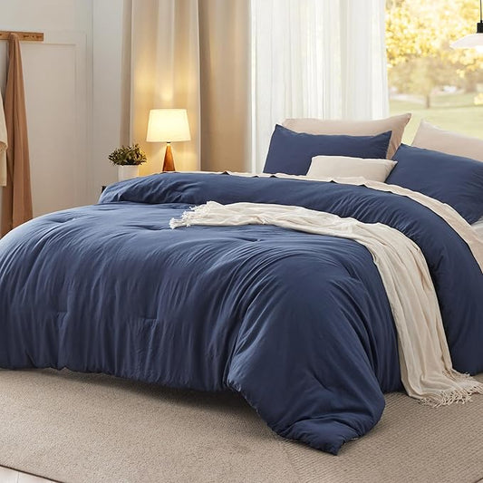 Bedsure Oversized King Comforter Set, Navy Soft Prewashed Bedding for All Seasons, 3 Pieces GentleSoft™ Bed Set, 1 Lightweight Comforter (120"x98") and 2 Pillowcases (20"x36")