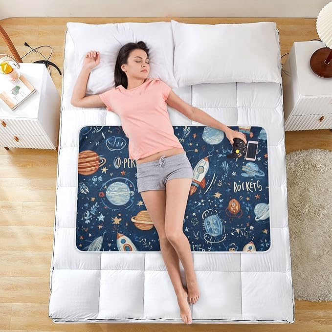 Waterproof Bed Pad Reusable Changing Pad Toddler Mattress Protector Large Pee Pad Baby Diaper Pad Soft Washable Liner Dark Blue Space Rockets Planets Stars