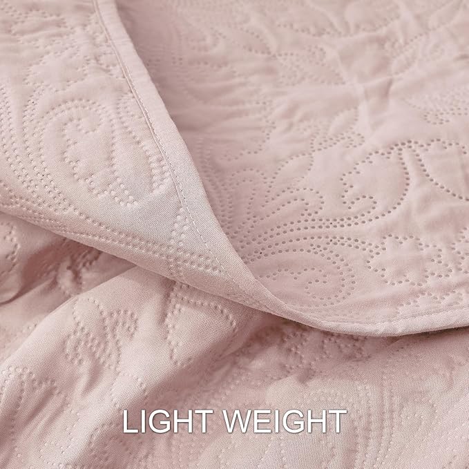 Hansleep Pink Quilt Twin Size - Baroque Ultrasonic All Season Bedspread Twin, Soft Lightweight Coverlet Bedding Set, 2 Pieces (1 Quilt, 1 Pillow Sham)