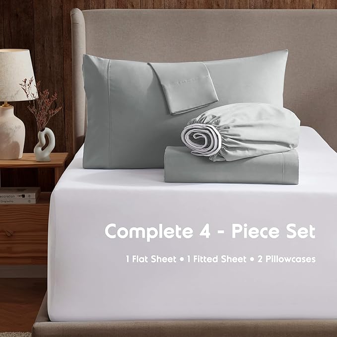 Nestl Full Sheet Set - Luxury 1800 Ultra-Soft Microfiber Full Bed Sheets - Double Brushed - Deep Pockets - Easy Fit - 4 Piece Set - Bedding Sheets & Pillowcases (Full, Light Grey)