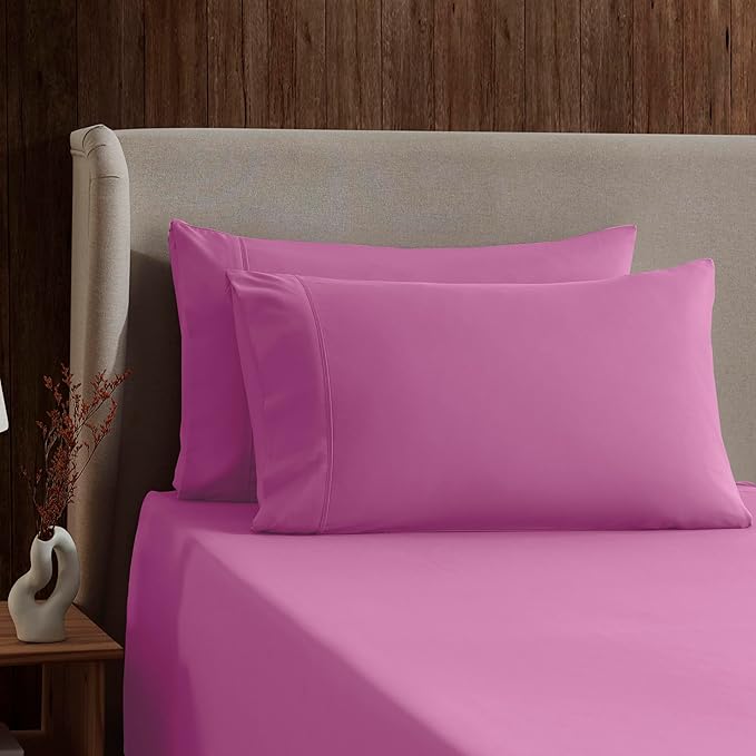 Nestl Short Queen Sheet Set - 1800 Ultra-Soft Microfiber - Double Brushed - Deep Pockets - Easy Fit - 4 Piece Set - Bed Sheets (Short Queen, Light Pink)