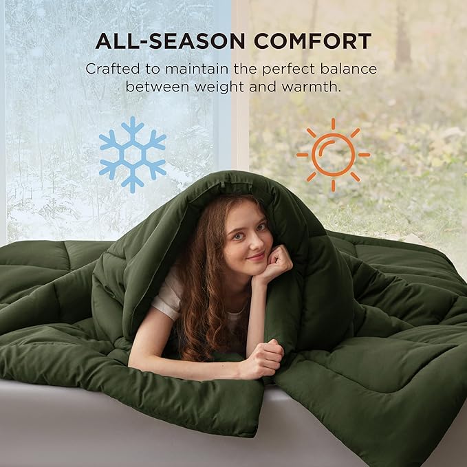 Bedsure Comforter Duvet Insert - Quilted Comforters King Size, All Season Duvet, Down Alternative Bedding, with 8 Tabs, Gifts for Women/Men, Olive Green, King 90 x 102 Inches