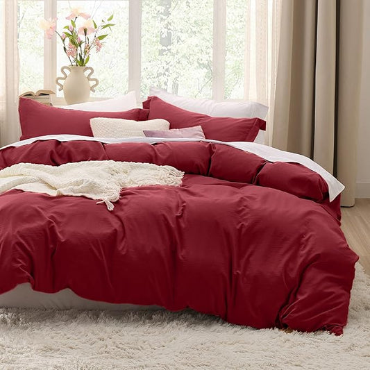 Bedsure Red Duvet Cover King Size - 3 Pieces Prewashed Cotton-Like Polyester Extra Soft Bedding Set, Includes 1 Duvet Cover 104x90 Inches with Zipper Closure & 2 Pillow Shams, Comforter Not Included