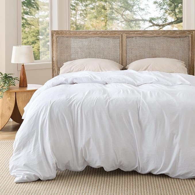 Bedsure Duvet Cover Full Size Only - Prewashed Cotton-Like Polyester Extra Soft All Season Bedding, Includes 1 Duvet Cover 80x90 Inches with Zipper Closure, White, Comforter Not Included