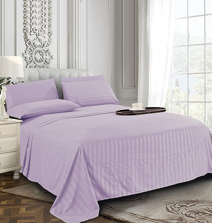 Elegant Comfort Best, Softest, Coziest 6-Piece Sheet Sets! - 1500 Premier Hotel Quality Luxurious Wrinkle Resistant 6-Piece Damask Stripe Bed Sheet Set, Full Lavender/Lilac