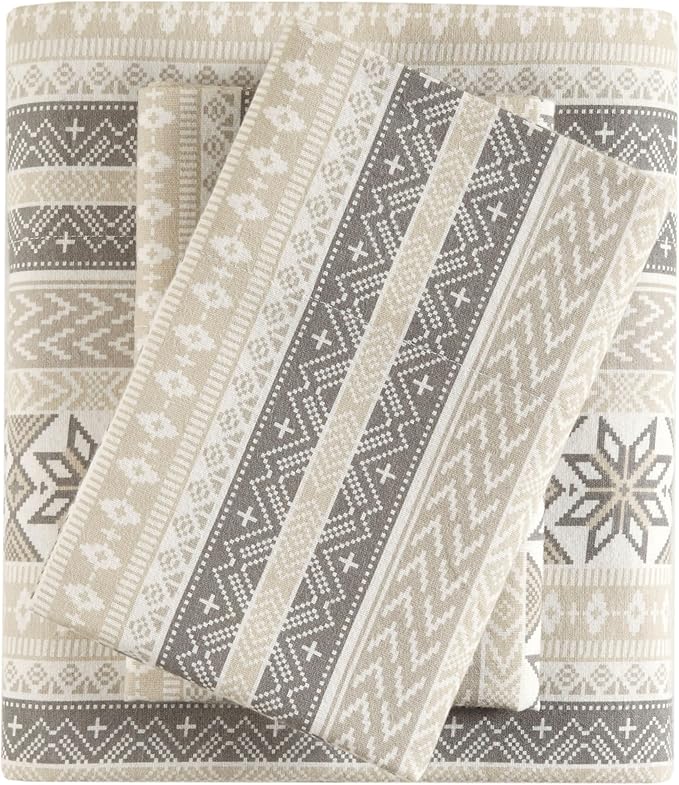 True North by Sleep Philosophy Flannel Sheets Full Size, Cozy 100% Cotton Flannel Bed Sheets, Ultra Soft Cute Sheet Set, Elastic Pocket Fits Up to 14" Mattress, Nordic 4 Piece
