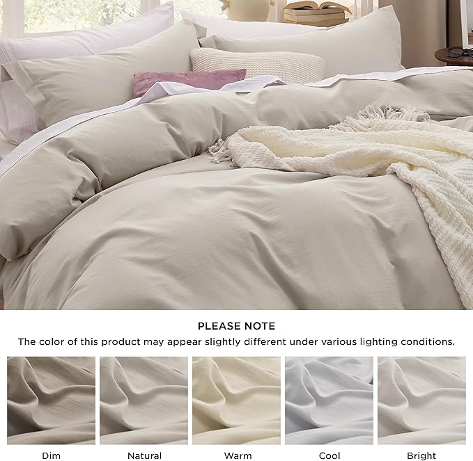 Bedsure Duvet Cover Full Size Only - Prewashed Cotton-Like Polyester Extra Soft All Season Bedding, Includes 1 Duvet Cover 80x90 Inches with Zipper Closure, Linen, Comforter Not Included