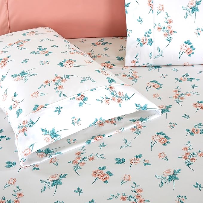 Elegant Comfort Softest and Coziest 6-Piece Sheet Set - 1500 Premium Hotel Quality Microfiber - Deep Pocket, Wrinkle Resistant 6-Piece Floral Bed Sheet Set, California King, Celia Pink