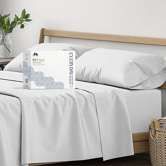 Mayfair Linen 100% Organic Cotton Sheets Twin XL Size - 3 PC Organic Cotton Twin XL Size Percale Weave Sheet Set, Cooling, Crisp & Breathable, 16" Deep Pocket Hotel Quality Bedding Set - Light Grey