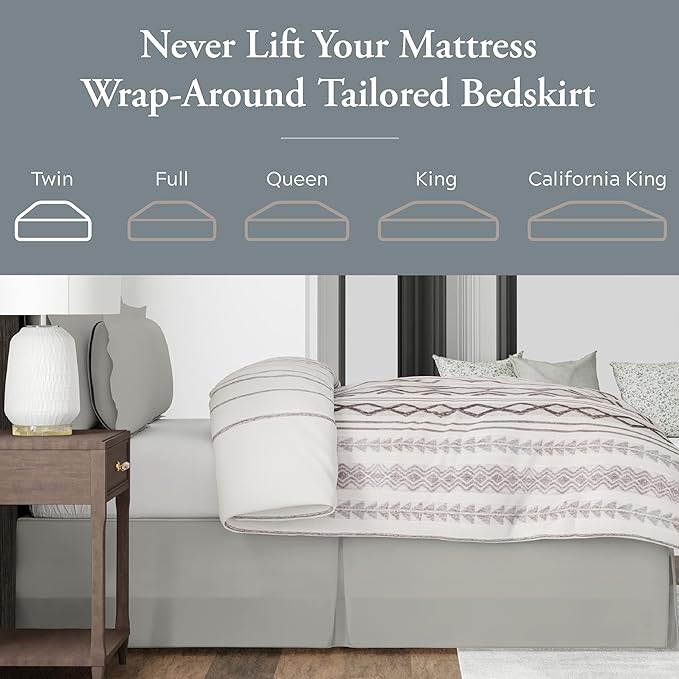 Bed Maker’s Never Lift Your Mattress Bed Skirt, Designed for Box Spring Beds, Split Corners, 14 Inch Drop Length, Twin, Silver
